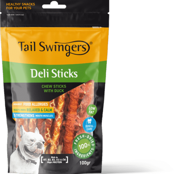 TailSwingers Deli Sticks priboljšek za pse - surova koža ovita v račje fileje