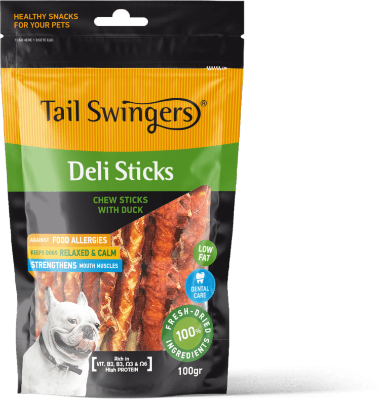 TailSwingers Deli Sticks priboljšek za pse - surova koža ovita v račje fileje