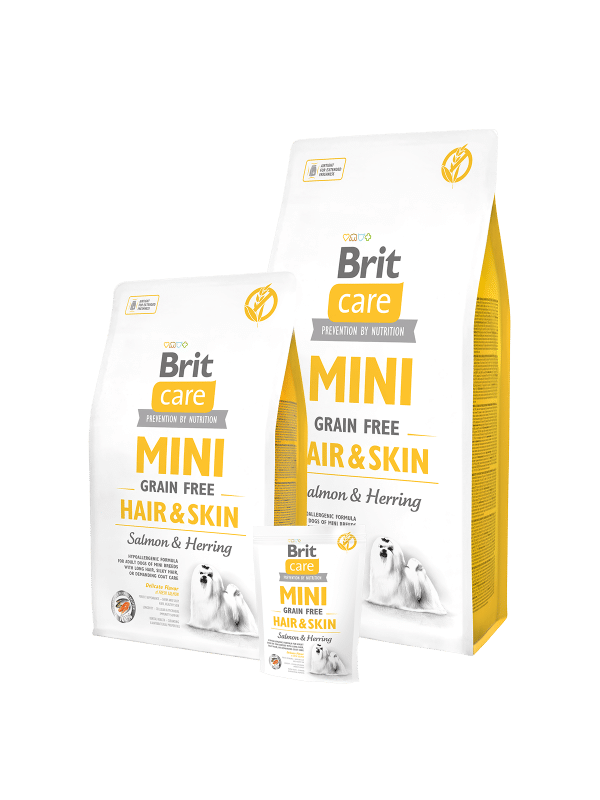 Brit Care Grain-free Adult Breed Hair&Skin losos in sled