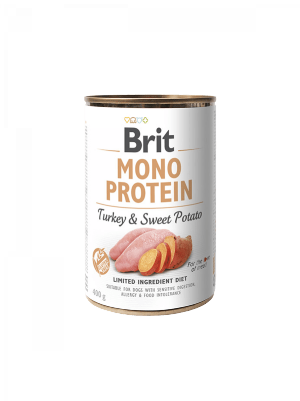 BRIT pasja konzerva MONOPROTEIN - puran s sladkim krompirjem