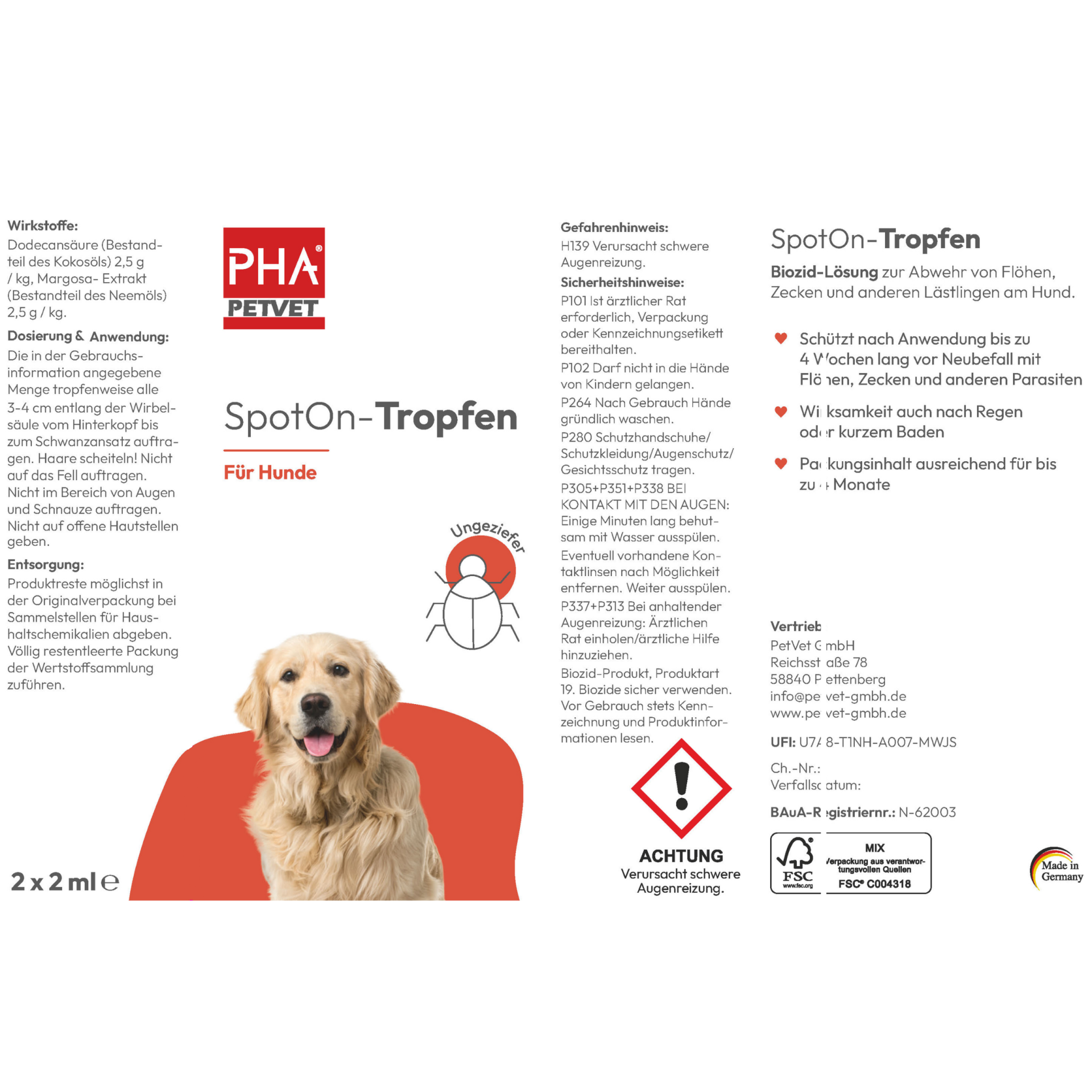 PHA Spot-On ampule za pse proti bolham in klopom 2x2ml - slika 3