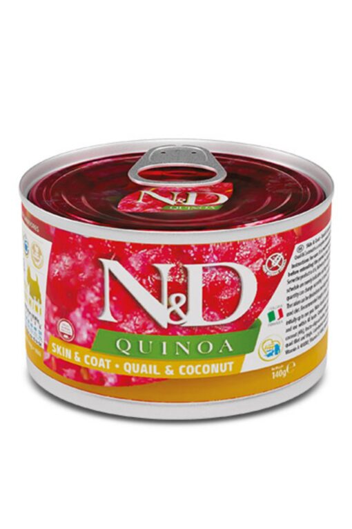 N&D Quinoa Dog Adult Mini konzerva Skin&Coat prepelica s kokosom 140 g