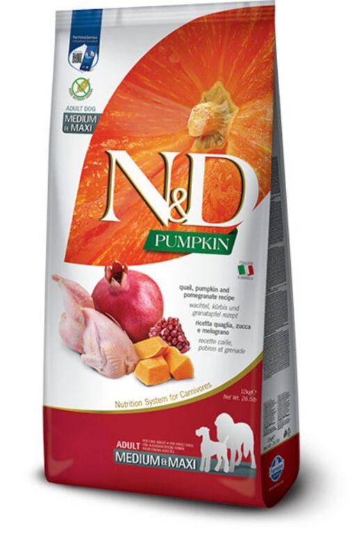 N&D Grainfree Pumpkin Dog Quail&Pomegranate Adult Medium/Maxi prepelica z granatnim jabolkom 12 kg